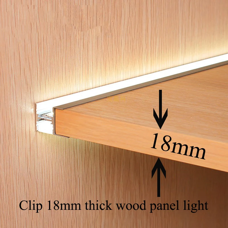 Under Cabinet Shelf Light Clip 18mm Wooden Panel Surface Mounted Cupboard Showcase Bookcase Layer Backlight LED Strip DC12V