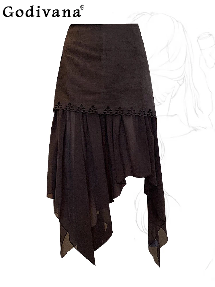 

Плюс размер, осенне-зимняя универсальная модная юбка нерегулярной формы с высокой талией, темпераментная юбка кофейного цвета для девочек, простые юбки трапециевидной формы