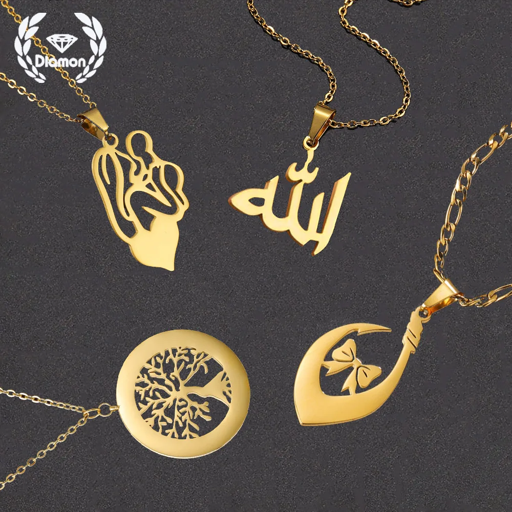 דימון 2024 שם מותאם אישית ייחודי תליון שרשרת נירוסטה שרשרת שלום לב עץ שלום שרשרת לב לנשים מתנה