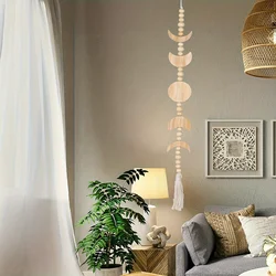 1pc Moon Phase Wall Hanging Wood Beaded with Tassel, Phases of The Moon, Boho Home Decor for Living Room Bedroom Office