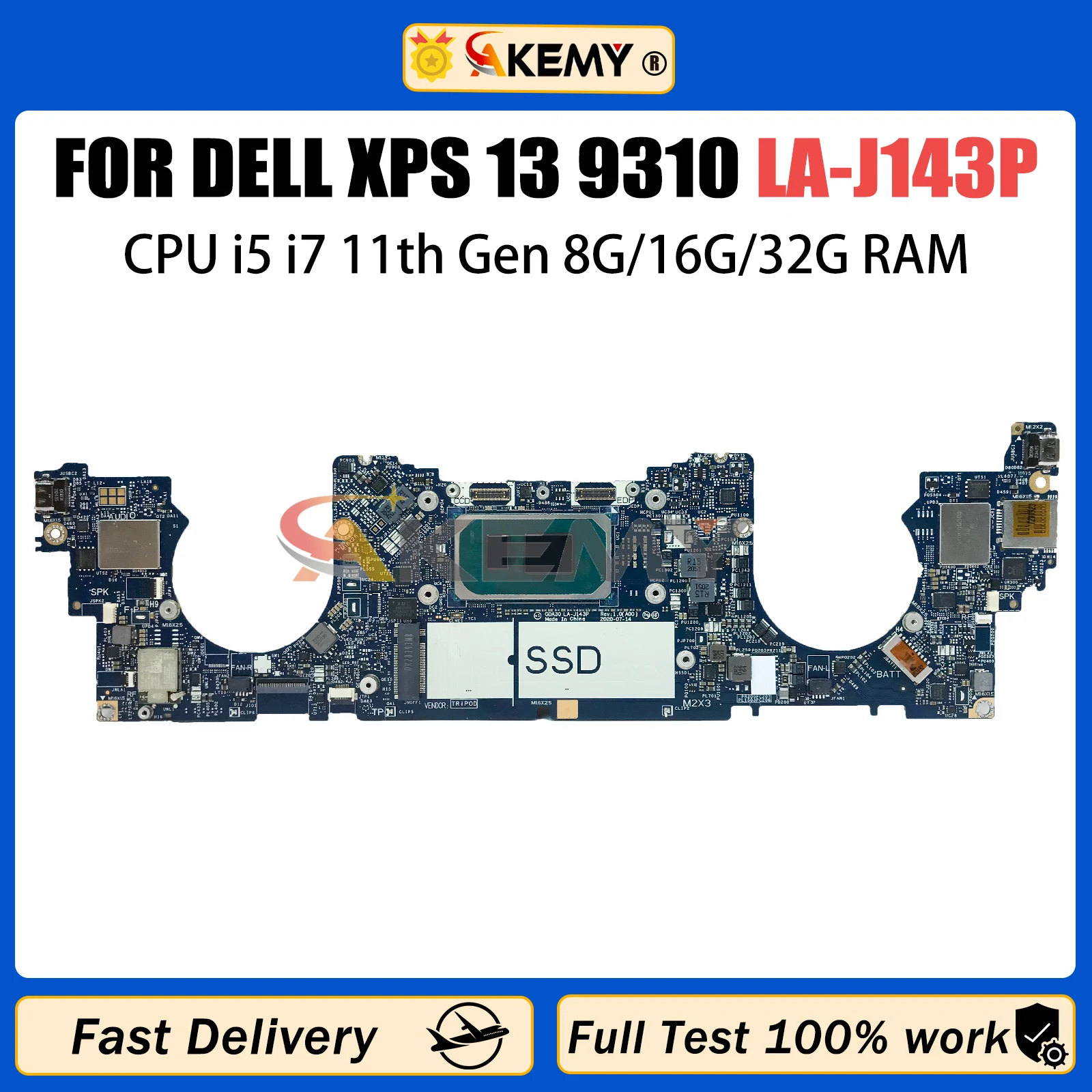 

AKEMY LA-J143P Laptop Motherboard For Dell XPS 13 9310 CN-0XTD5W XTD5W Notebook Mainboard with CPU I5 I7-11th Gen 8G/16G/32G RAM