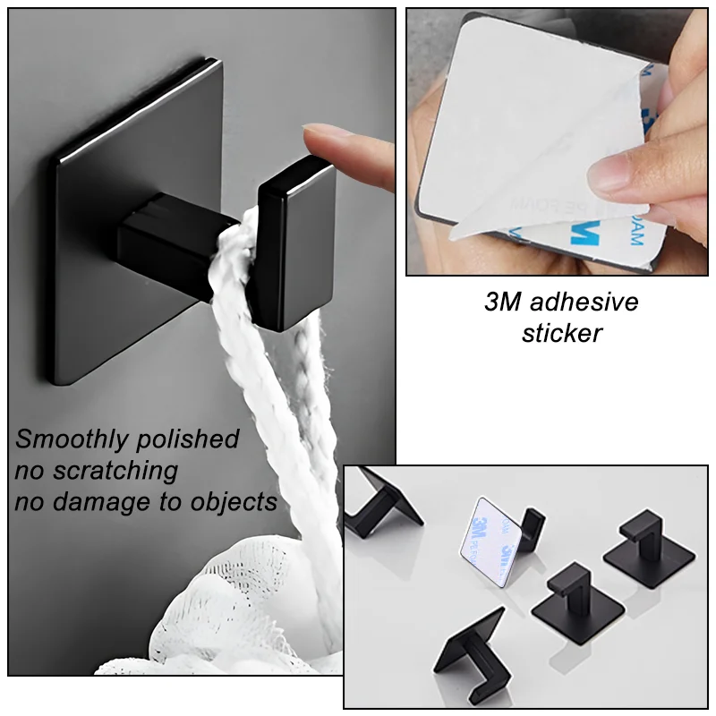 1-4pcs Black Strong Adhesive Wall Hook For Hanging Keys Clothes Hanger Door Robe Hook Kitchen Bathroom Towel Hooks Holder