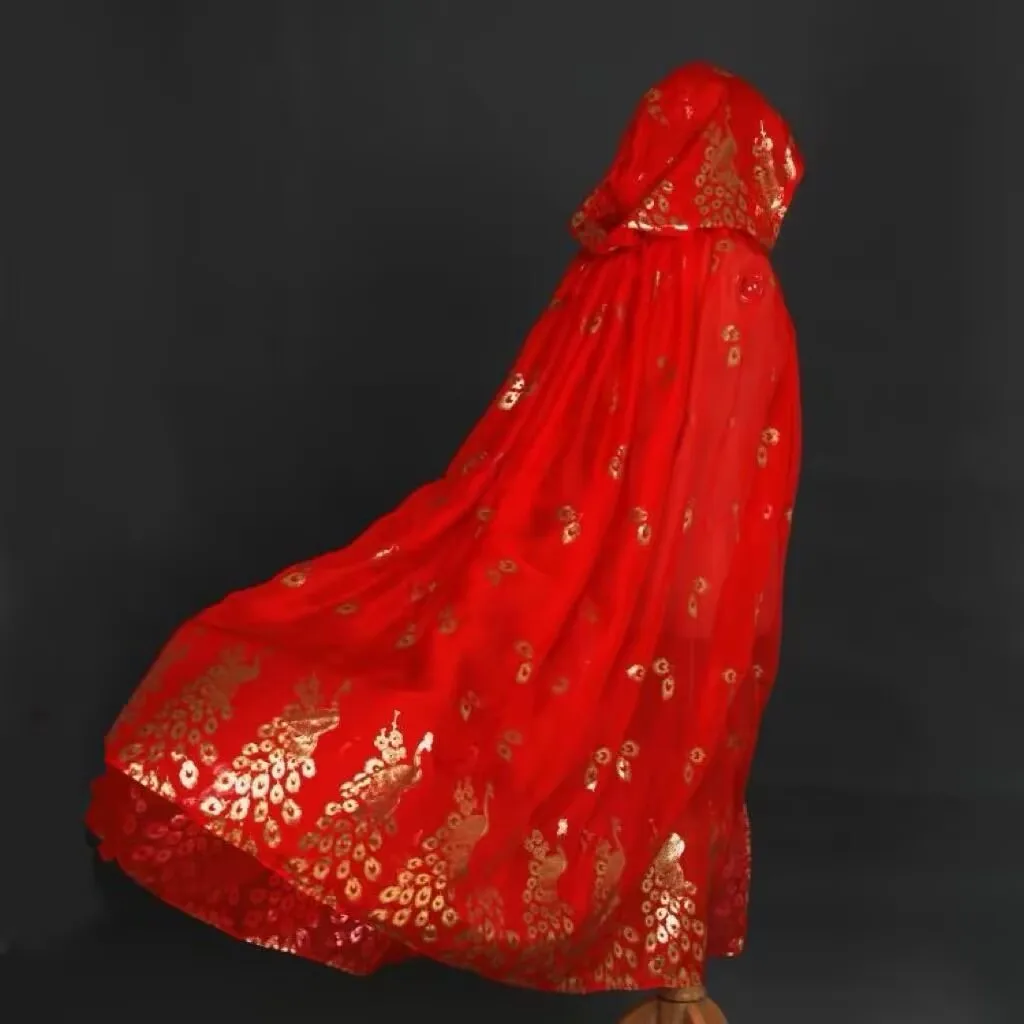 Damenumhang, chinesischer Pfauenumhang mit Kapuze, vergoldet