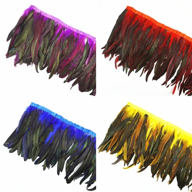 1 Meter bunte Hahnenfedern auf Band, Federnband für Kleider, DIY-Fransen, Nähdekoration, Kleidung, Handwerkszubehör – Detail 3
