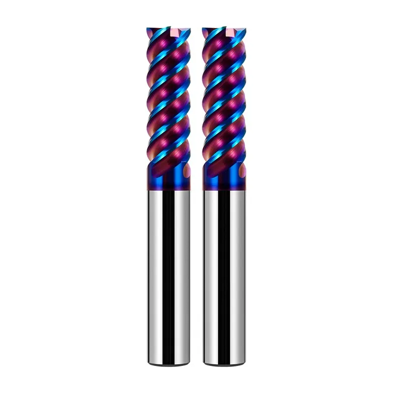 SHAZAM Tungsten Steel Carbide Blue Nano Coating HRC75 4-Flute Flat Milling Cutter CNC Machinery Stainless Steel Special End Mill