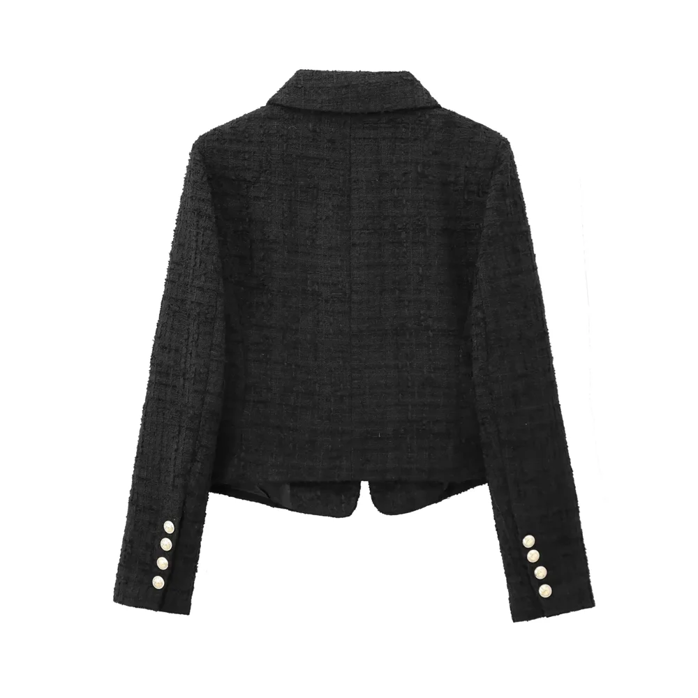 Autumn and winter new products fashionable temperament small fragrance style buckle decoration textured long sleeved suit ja