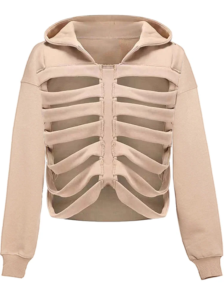 CHRONSTYLE Unisex Men Women Long Sleeve Hoodies Skeleton Hollow Out Solid Sweatshirts Streetwear Spring Fall Party Clubwear 2023