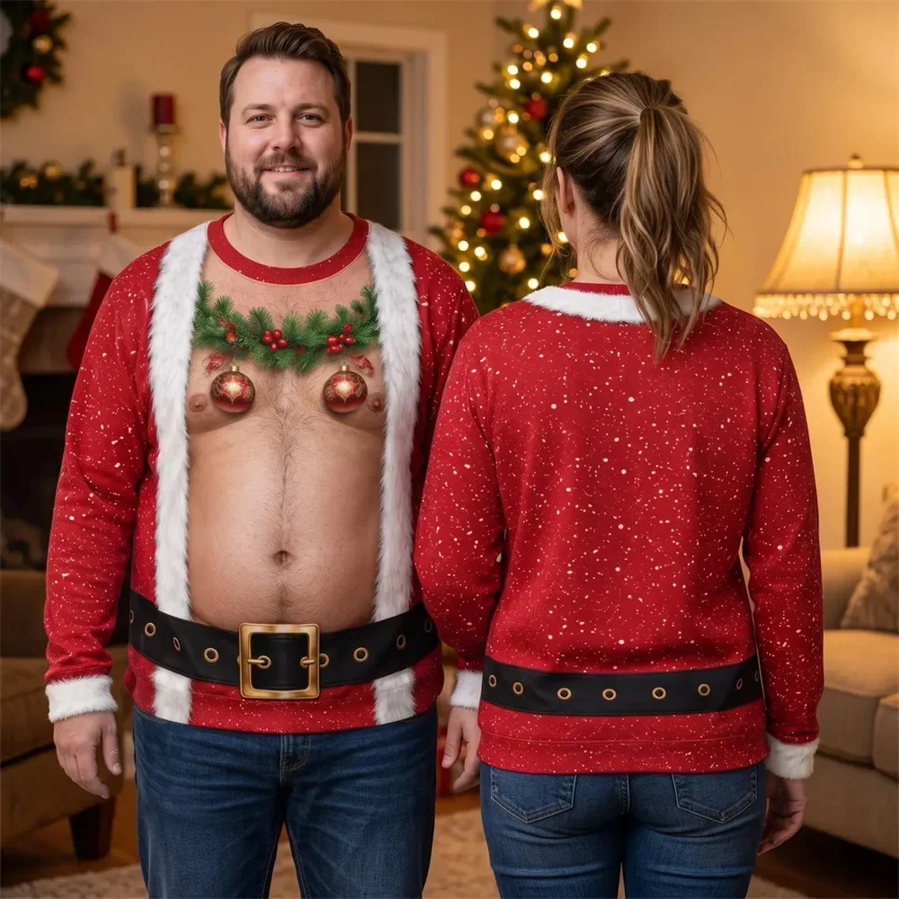 3D Print Fake Muscle Skin Humour Cosplay Ugly Sweatshirt Men Merry Christmas Personality Party Novel Pullover Sweater Fun Gift