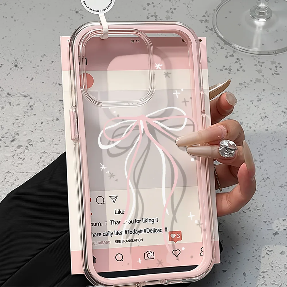 Funda Transparente con Lazo Rosa para iPhone 17 16 15 12 13 14 Pro Max Air 11 iPhone17 17ProMax 16Pro 15Pro 2en1, Funda Protectora Suave y Transparente