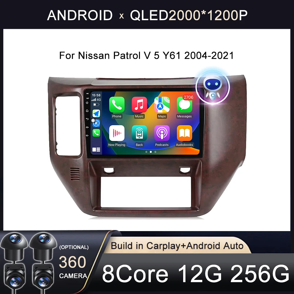 Android Auto Car Radio For Nissan Patrol V 5 Y61 2004-2021 Multimedia Stereo Video Player Navigation GPS Carplay 4G WIFI