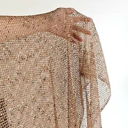 Caramel Brown Woven Mesh Fabric Multi-color Woven Mesh Fishing Net Cardigan Dress IDY Clothing Designer Fabric