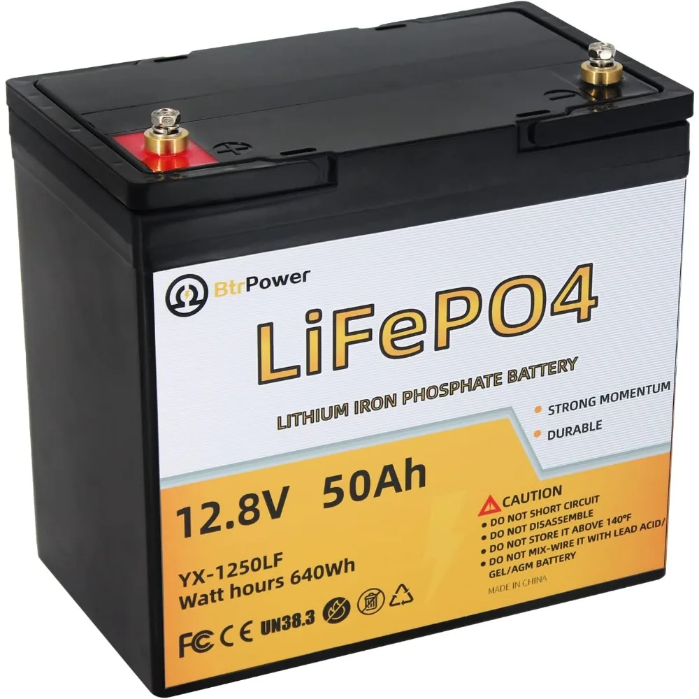 

12V 50AH Lithium Battery, 5000+ Cycles Deep Cycle LiFePO4 Battery with Built-in 50A BMS fit for RV, Home Storage,Trolling Motor,