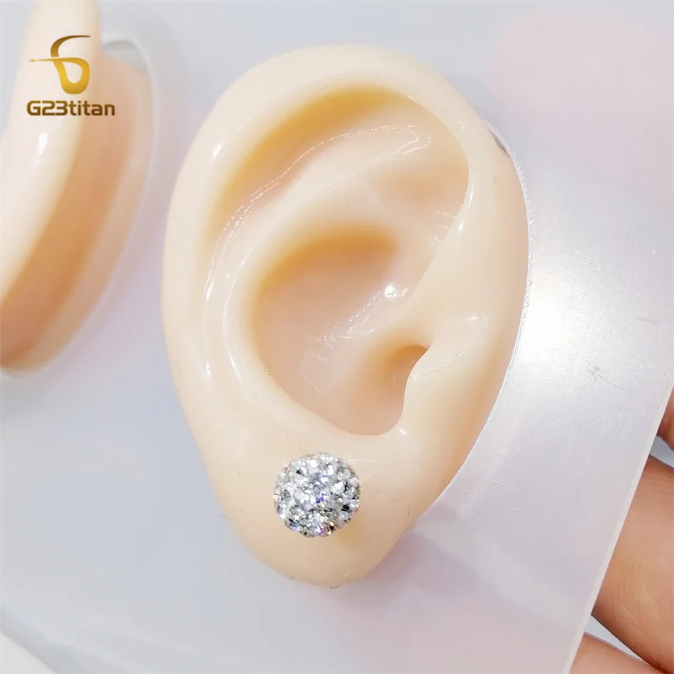 Bright White CZ Zircon Pave Clay Ball Earrings Hypoallergenic G23 Titanium Piercing Ear Jewelry Classic Women Stud Earings Gifts