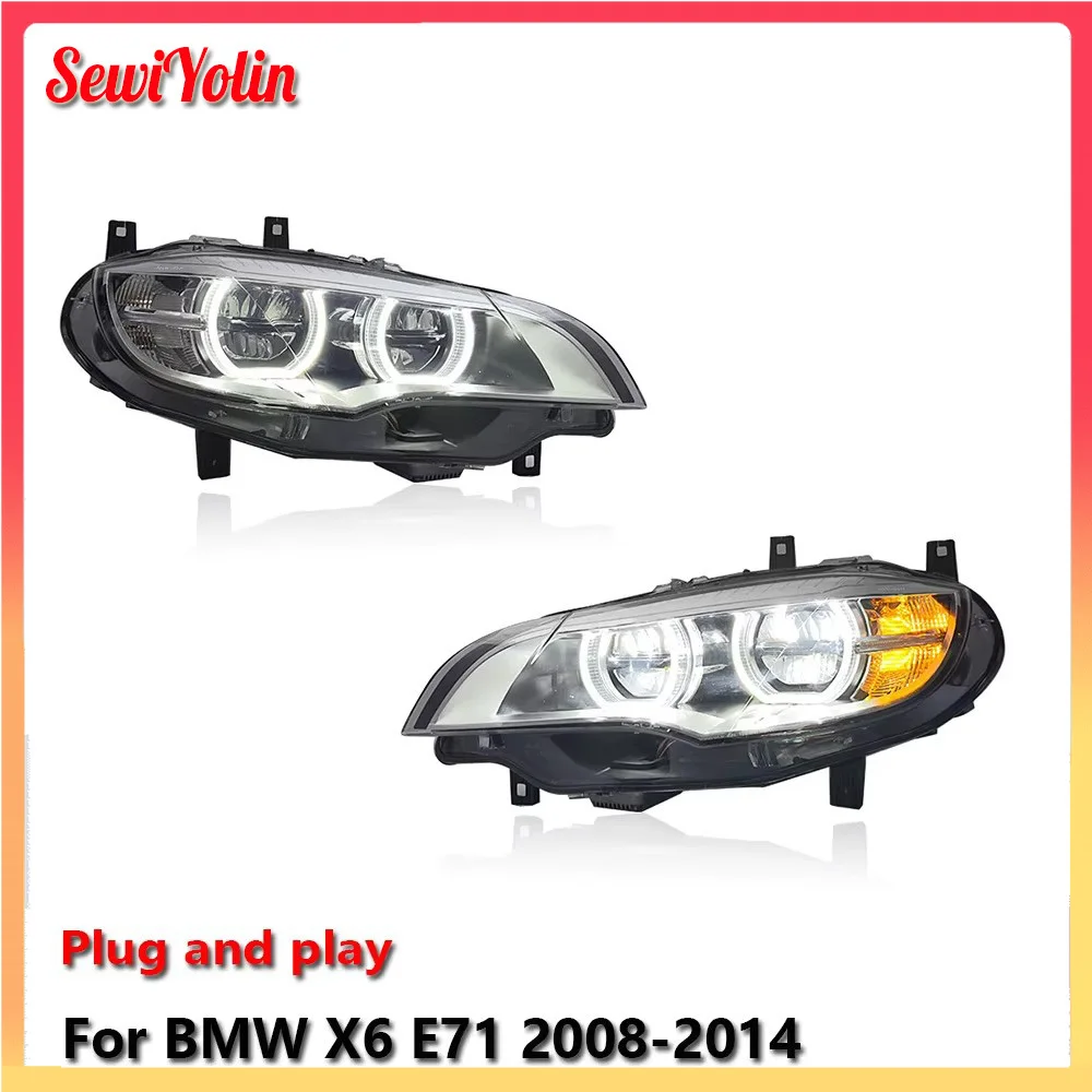 

Автомобильные светодиодные фары, аксессуары для BMW X6 E71 2008-2014, автоматические противотуманные фары DRL, стоп-сигнал поворота, Plug and Play