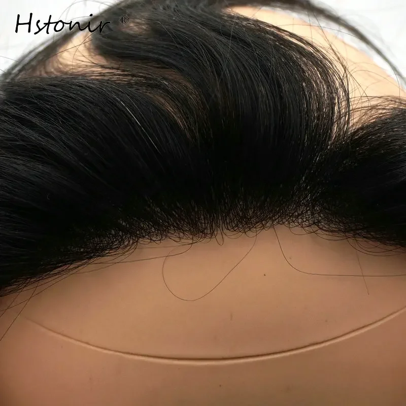 Hstonir Thin Skin Frontal Hairline 100% Human Hair Glue Front Vloop Men Hair Piece Indian Remy 0.03mm Hairpiece H034