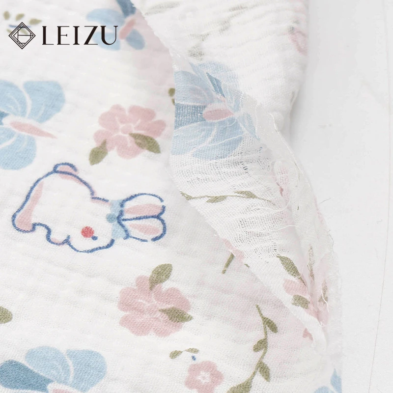 0.5m/1m/2m Blue Pink Rabbit Double Layer Crepe Baby Fabric 100% Cotton High-quality Soft DIY Sewing Baby Pajamas Towel Clothes