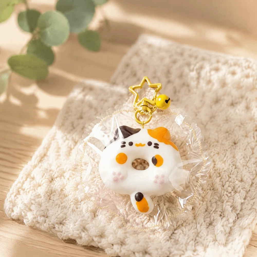 Creative Kitty Cat Shape Squeeze Keychain Soft Food-Grade Silicone Squishy Pendant Edge-Stitching Style Fidget Hand Relaxation