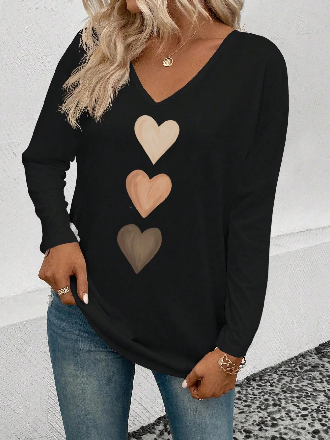 الخريف والشتاء الملابس النسائية الجديدة الحب المطبوعة الأزياء تنوعا الاتجاه الخامس الرقبة طويلة الأكمام #4