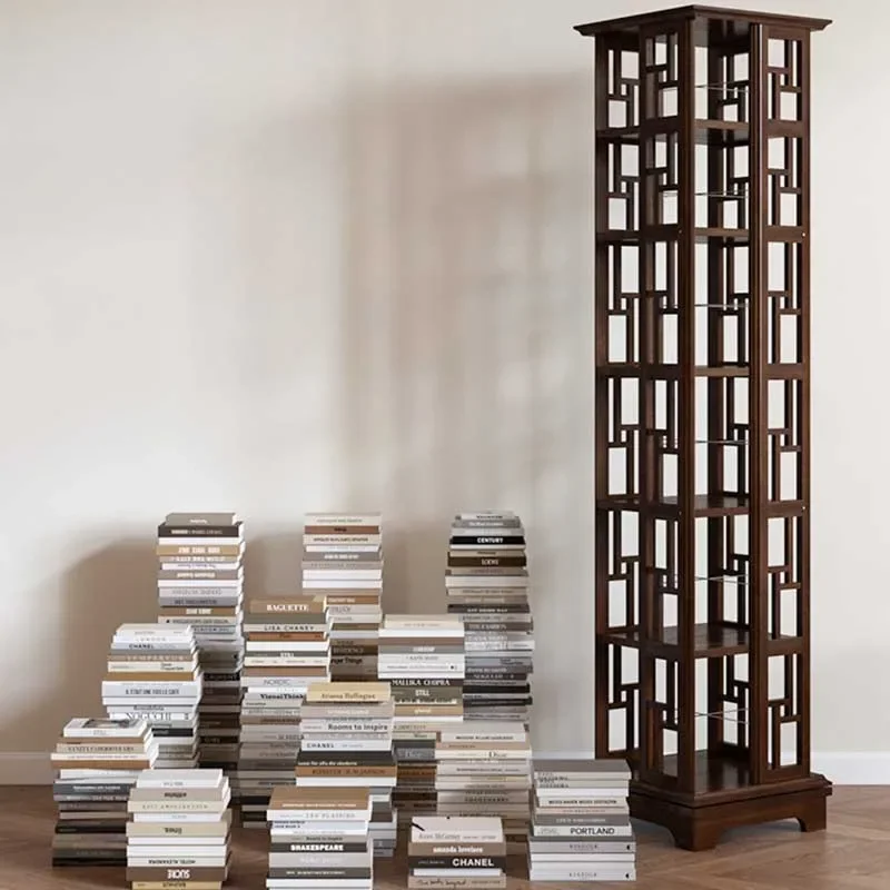 Teiler Arcyic Offenes Bücherregal mit Rollen, hohes, schmales mobiles Bücherregal aus Holz, drehbares Display, etagere Rangement-Möbel