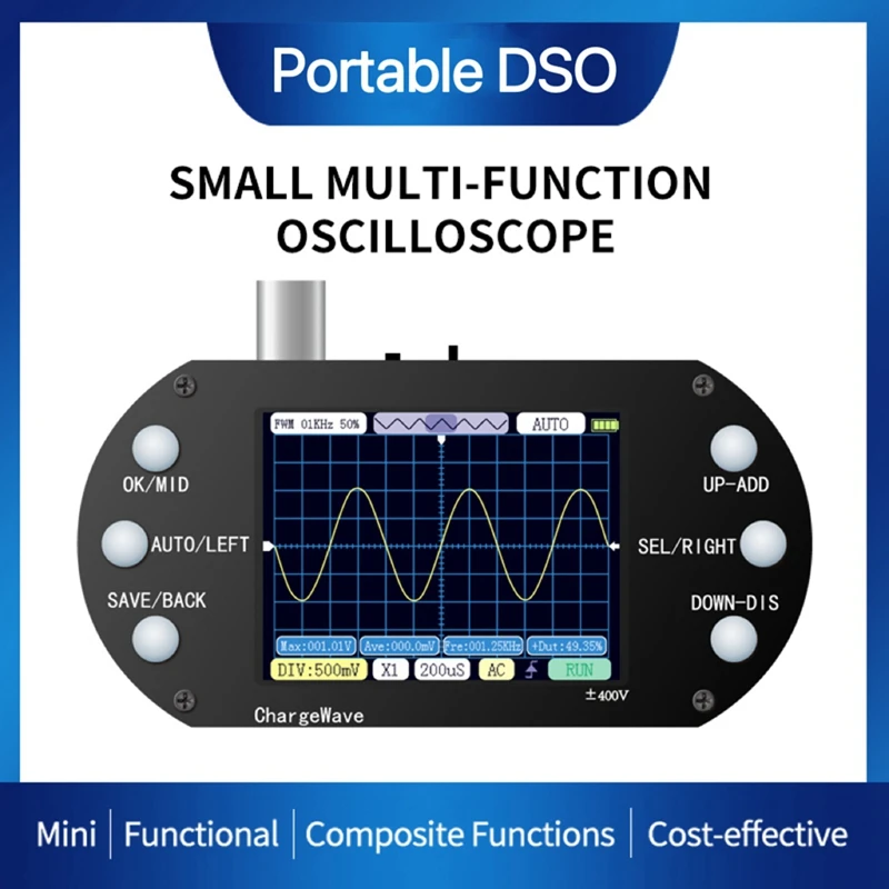 PDS138 Mini Digital Oscilloscope 2.5Mhz Sampling Rate 200Khz Bandwidth Support AUTO 80Khz PWM For Electronic Repair DIY