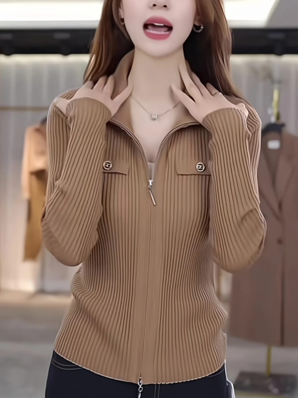 

Pure Color Zipper Style Commute Knitwear Casual Fashion Simple Match Long Sleeve Autumn New Women's Clothing Korean Version S...