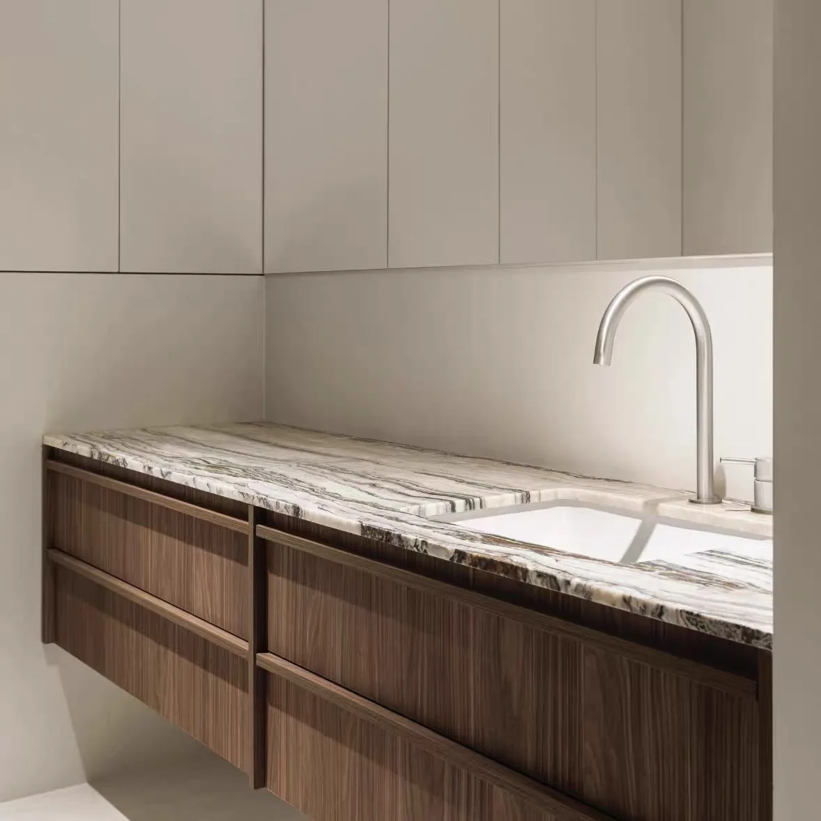 Walnut Bathroom Cabinet Slate Ceramic Seamless Integrated Basin Antique Retro Bathroom Cabinet Natural Marble Countertop Wash