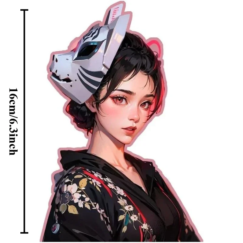 Geisha Fox Mask Sticker Kimono Anime Japanese Vinyl Decal Scratch Resistant Car Rear Window Cartoon Decor