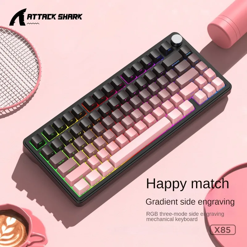 Attack Shark X85 Wireless Bluetooth Gradient Colour Mechanical Computer Keyboard Metal Knob Full Keys Hot Swap Gaming Keyboard