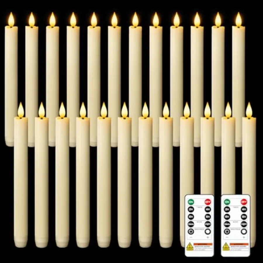 

24 Pcs Waxy Flameless Taper Candles with Remote, Flickering Battery Operated Taper Candles, Led Flameless Candlesticks Classic