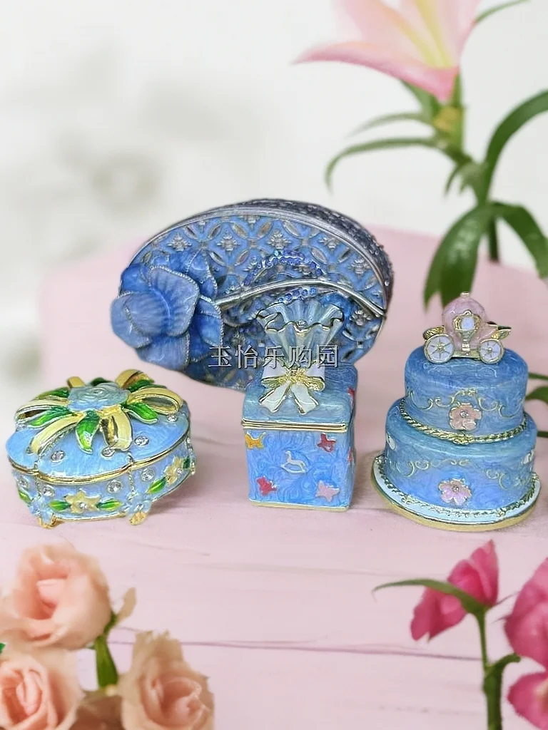 

lovely style metal handicrafts European light blue telephone swan sofo 4pcs/10pcs display counter trinket box home decoration
