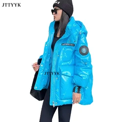 Korean Fashion Winter Short Jacket Women Waterproof Shiny Candy-Colored White Duck Down Coat Female Loose Hooded Parker Overcoat