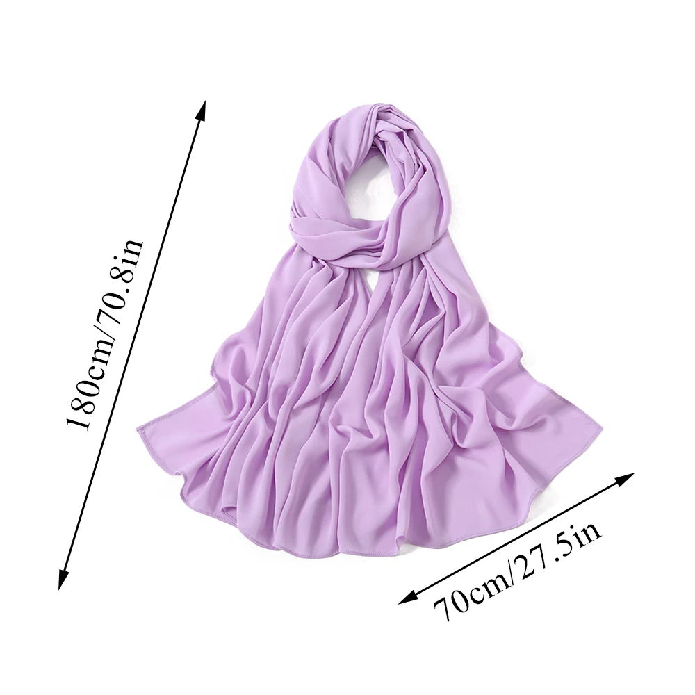 Lenço muçulmano longo para mulheres, hijabs de chiffon de cor sólida, lenço muçulmano macio, xales femininos, 70x180cm, novo, 2022