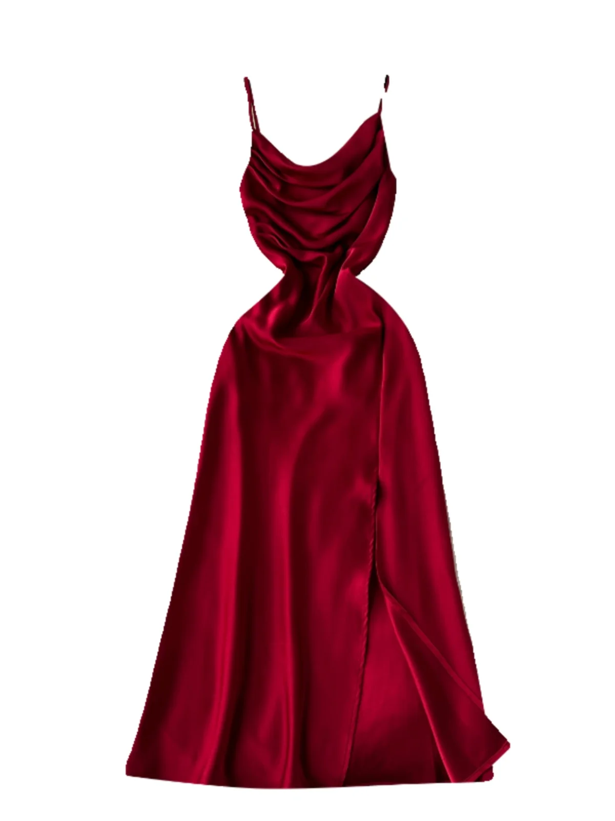 エレガントでセクシーなライト成熟スタイルドレス女性の官能的なスイングカラーストラップサテンロングスカート通勤韓国語バージョン A ラインスカート