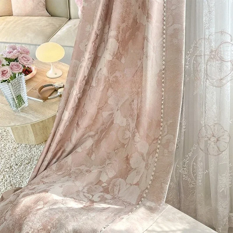 French Premium Romantic Pink Chenier Curtains For Living Dining Room Bedroom Custom Size Luxury Blackout High Quality Window