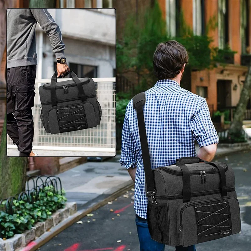 A69P-Bowling Bag For 2 Balls, Bowling Tote With Bowling Cups And Padded Divider For Double Ball Black