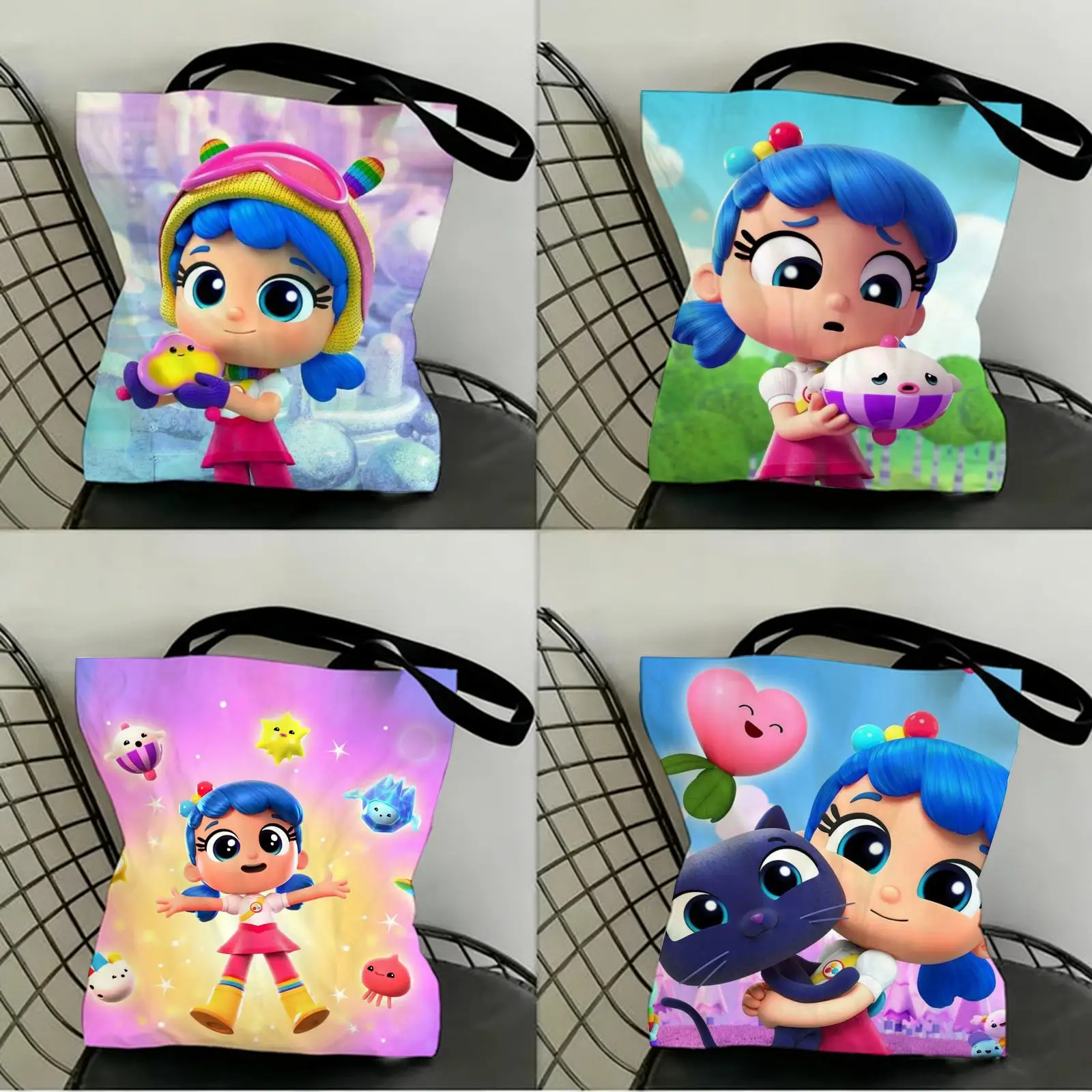 

True R-Rainbow Kingdom Storage Bags Canvas Double-Sided Print Fashion Shoulder Tote Shopping Bag Gift Eco Handbags