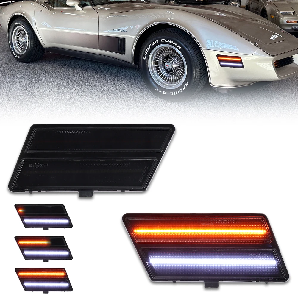 

2X Front Corner Side Marker Light Turn Signal Light Turn Warning Light W/ Dynamic LED For 1980 1981 1982 Chevrolet Corvette C3