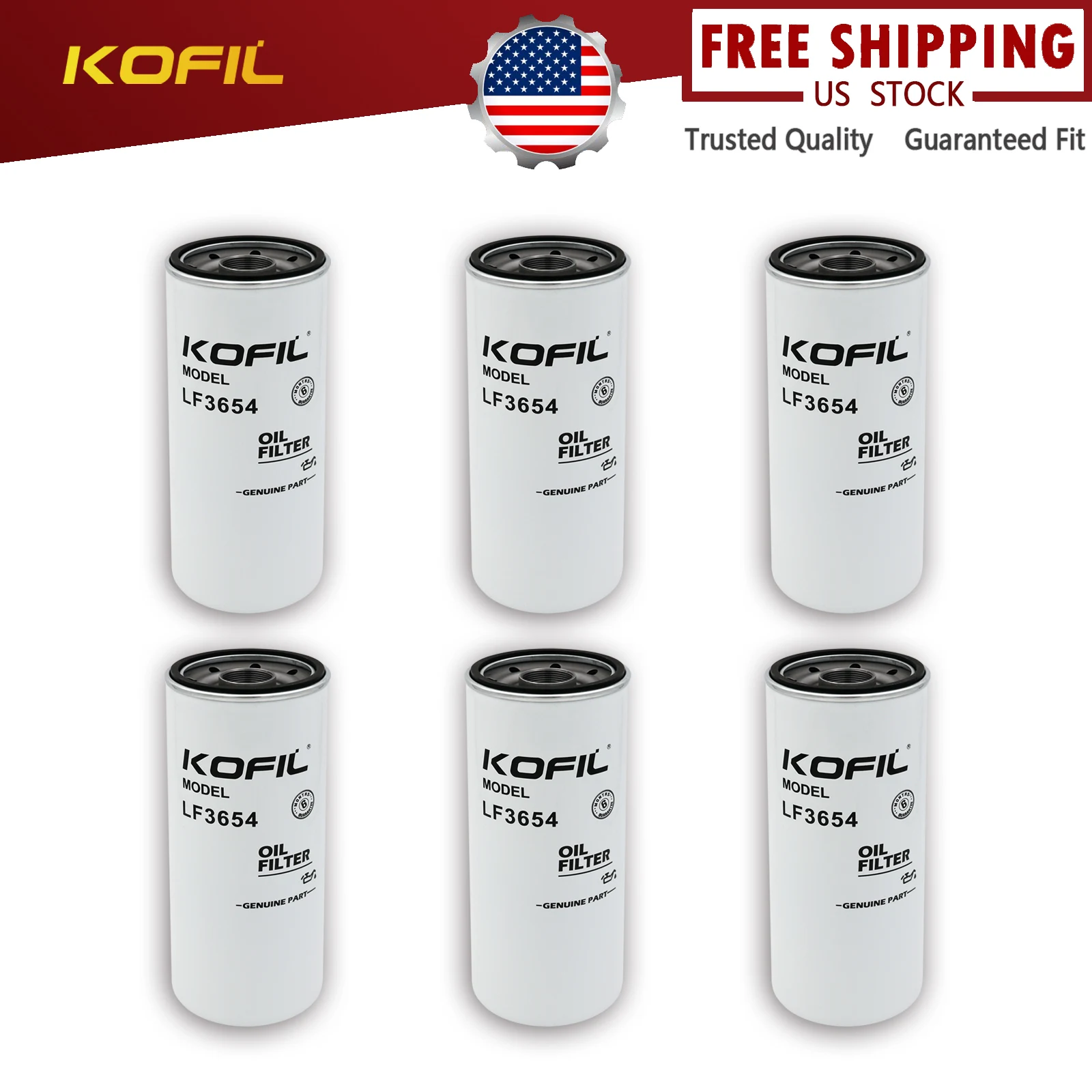 

6PCS LF3654 Oil Filter, Spin-On, for Mark MP7 & MP8, Volvo D13 Engines, Replace B7685, P550425, P9407, LFP8642, 51660