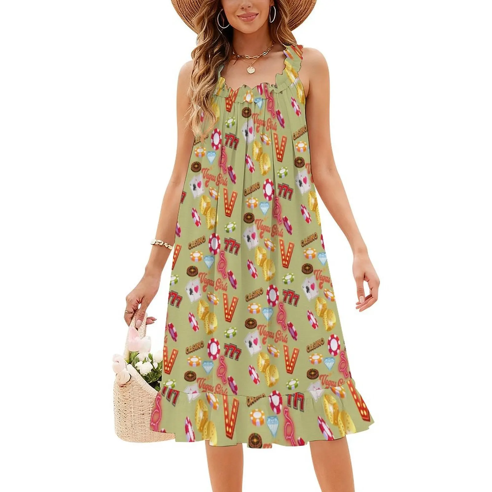 لاس فيغاس الرموز طباعة المرأة الهيب هوب الشارع الشهير فستان جرافيك طباعة حفلة نادي ارتداء النرد الذهب فلامنغو سبعة الثلاثي سبعة #4