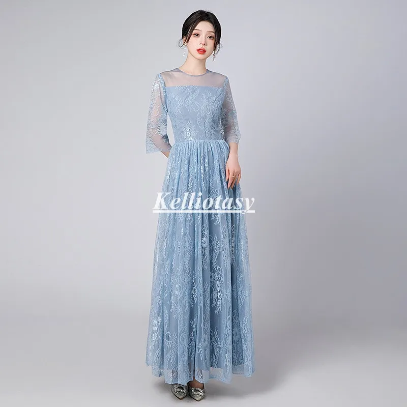 Plus Size Mother Of The Bridal Dresses Navy Blue Quarter Sleeves Long Formal Lace mother of the bridal dress for fall