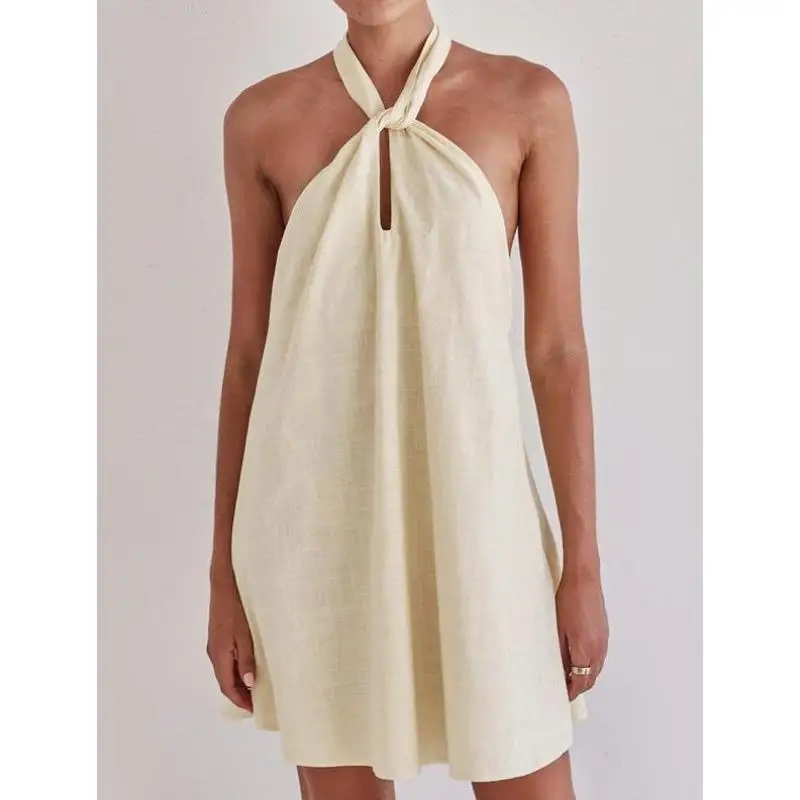 

Women's Casual Pure Color Linen Dr Svel Seven Sve Autumn Season New Sle Cross-Border Faion Ele Dr