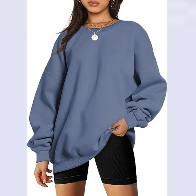 Autumn Sporty Young Style Minimalist Sweatshirts Women Solid Color Round Collar Loose Casual Basic Neutral Long Sleeve Hoodies