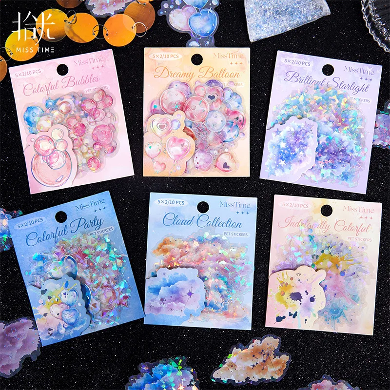 10pcs/lot Kawaii Stationery Stickers flowing light and overflowing colour Junk journaling stickers  Scrapbooking Supplies