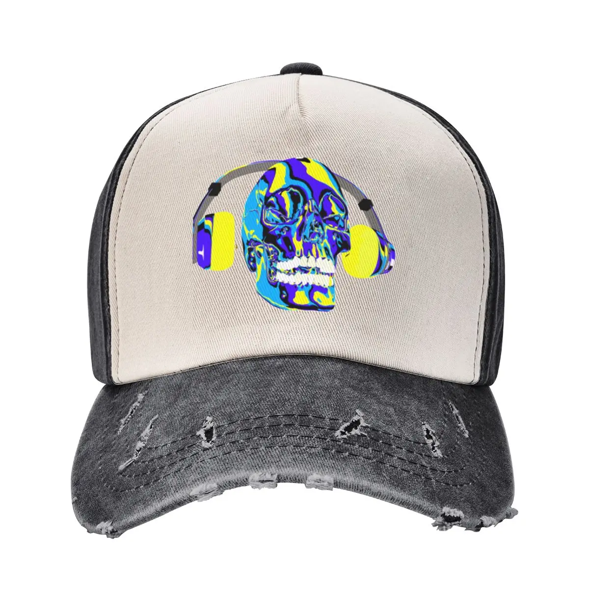 

Psychedelic skull listening to music on headphone Baseball Cap Funny hats funny hat Golf Wear derby hat Women Hats Men's