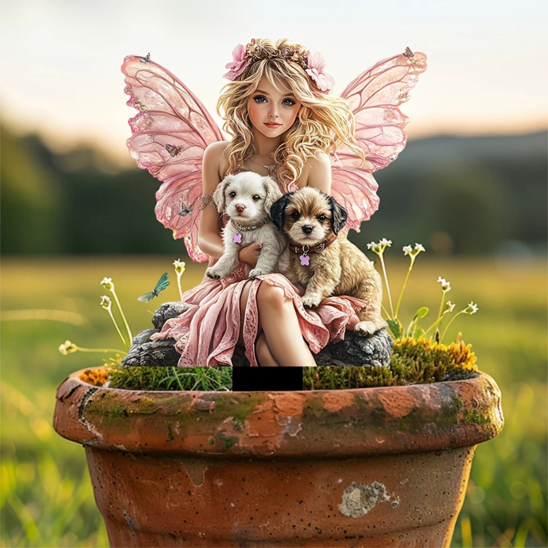 Enchanting Fairy and Dog Garden Pile Indoor and Outdoor Acrylic Pottery and Courtyard Waterproof and Wear Resistant Insertion