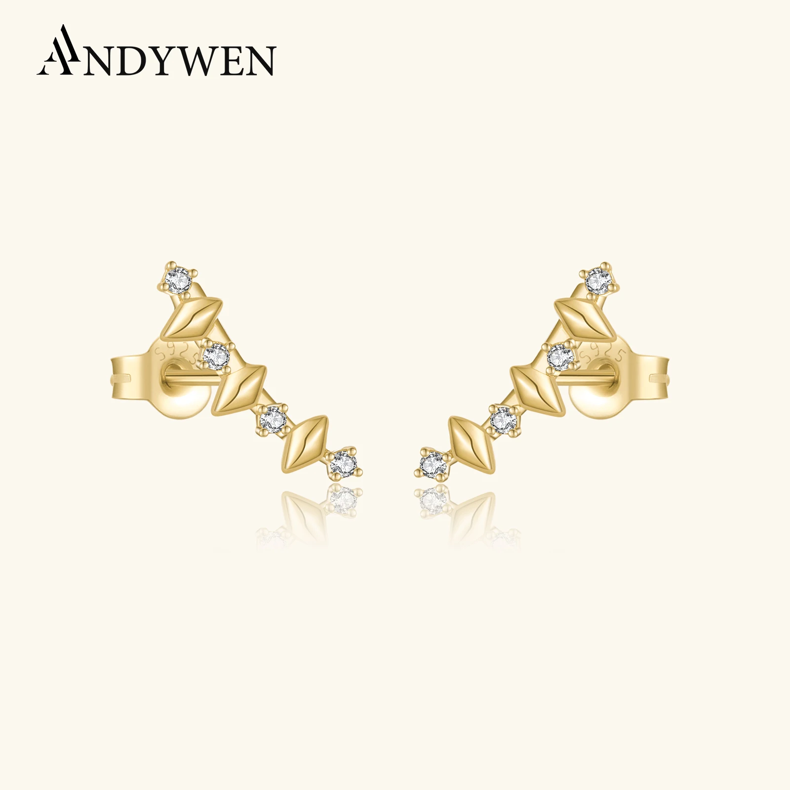 

ANDYWEN 925 Sterling Silver Zircon CZ Climber Stud Earring for Women 2025 Sparkle Luxury Trendy Fine Gift Wedding Jewelry