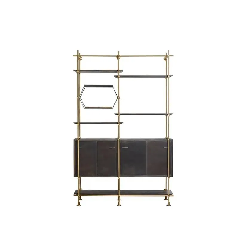 for Simple design black wooden bookcase stainless steel bookshelf