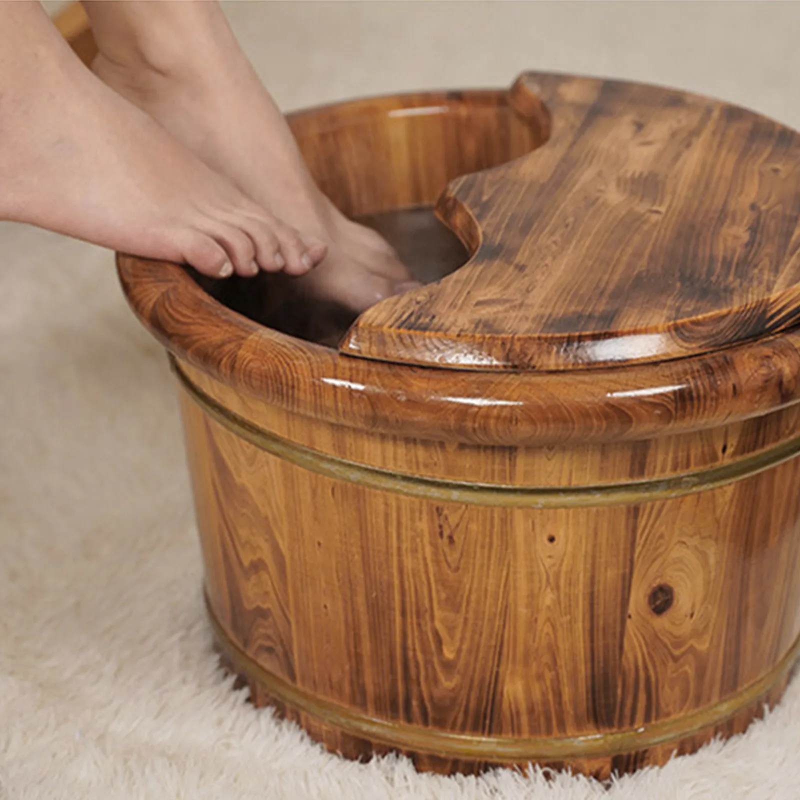 

Деревянная ванночка для ног с крышкой и массажером, цвет хаки, для взрослых, дорожная, большая емкость, термоизоляция, безопасная и гигиеничная