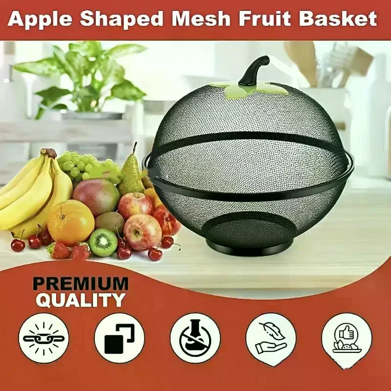 Fruit Basket With Mesh Lid Heavy-duty Rust-proof Design Fruit-shaped Storage Container With Ventilation Holes Metal