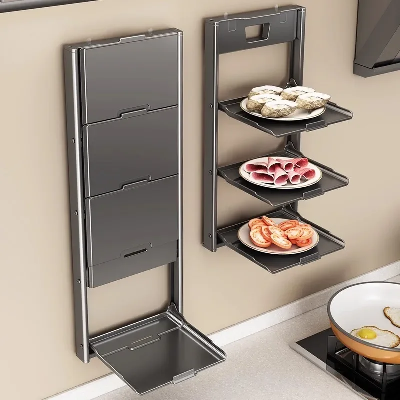 DSA suction cup vegetable rack kitchen rack multi-layer side dish multi-functional wall hanging household foldable storage